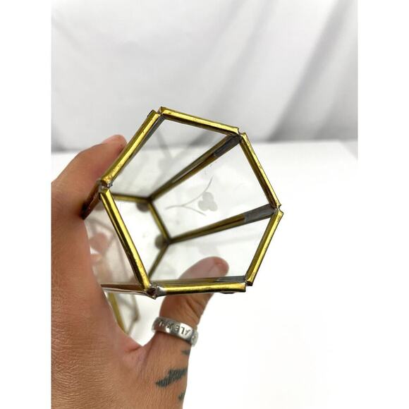 VTG Mini Brass Etched Glass Lantern Candle Holder Display Lot of 2 - Picture 13 of 16